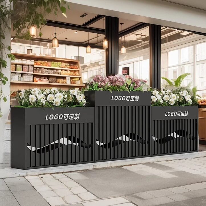Outdoor stainless steel hair box solar light combination wrought iron flower bed commercial street fence partition courtyard flower trough