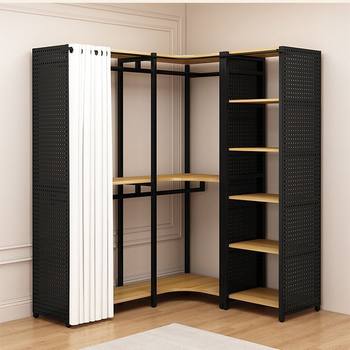 Open Metal Wardrobe Bedroom Floor-Standing Combination Clothes Rack with Pegboard Home Corner Walk-In Closet