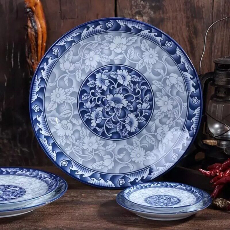 [Blue and white porcelain plate 8-inch underglaze] suit ceramic creative plate household bone china dish plate household