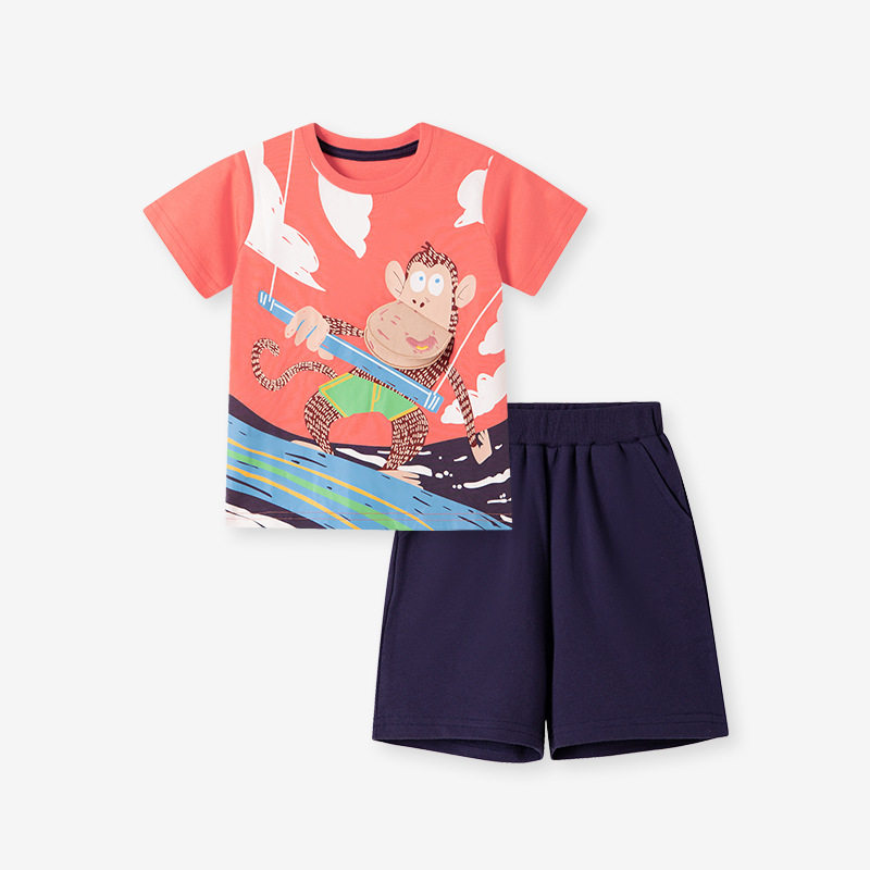 New Kids' Summer Cartoon Printed Short-Sleeve Set, Cotton Boys' Outfit