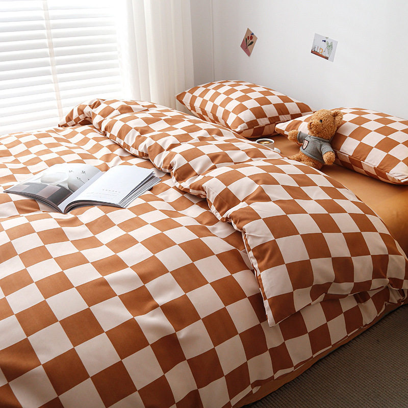 Summer Bed Sheet Four-piece Set Washed Cotton Quilt Cover Bed Three-piece Set Solid Color Quilt Cover Bedding 4-piece Set Nantong