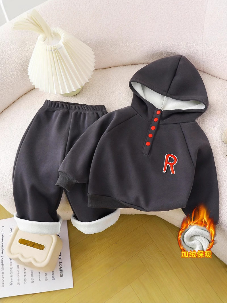 Boys' Sports Hoodie Set, Stand Collar Autumn & Winter Long-Sleeve Outfit, Stylish Boys' Fall & Winter Wear