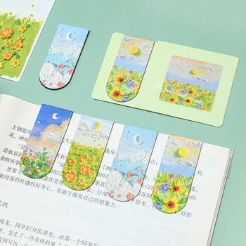 Oil Painting Magnetic Bookmark Student Note Classification Book Page Clip Exquisite Double-Sided Paper Learning Reading Clip Small Gift
