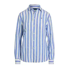RL Ralph Pony Label Bamboo Cotton Sun Shirt Spring Summer Couple Tops Embroidery Long Sleeve Large Striped Shirt Women Casual