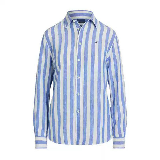RL Ralph Pony Label Bamboo Cotton Sun Shirt Spring Summer Couple Tops Embroidery Long Sleeve Large Striped Shirt Women Casual