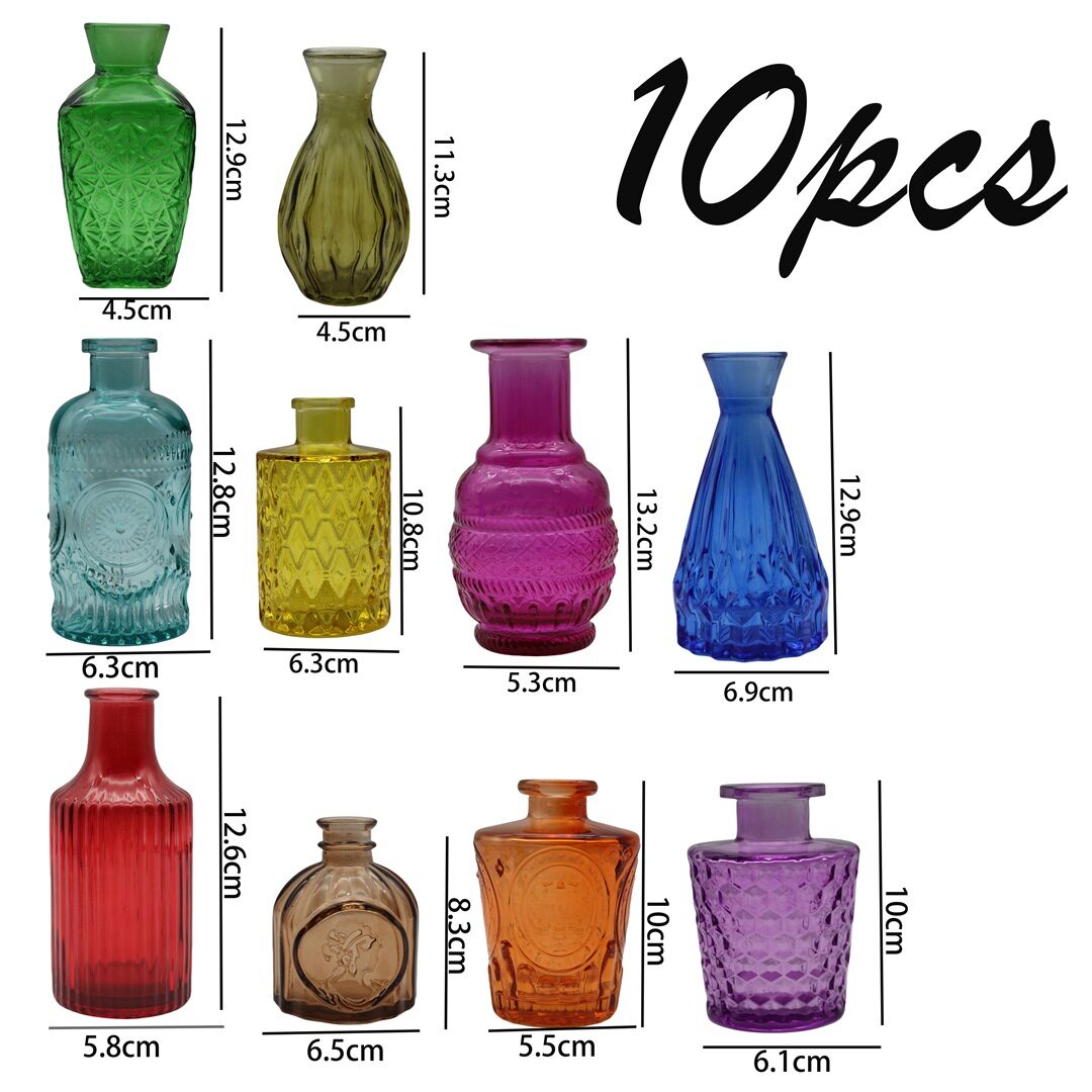 跨境热销复古玻璃花瓶插画高级感香薰瓶 透明ins风摆件小花瓶套装