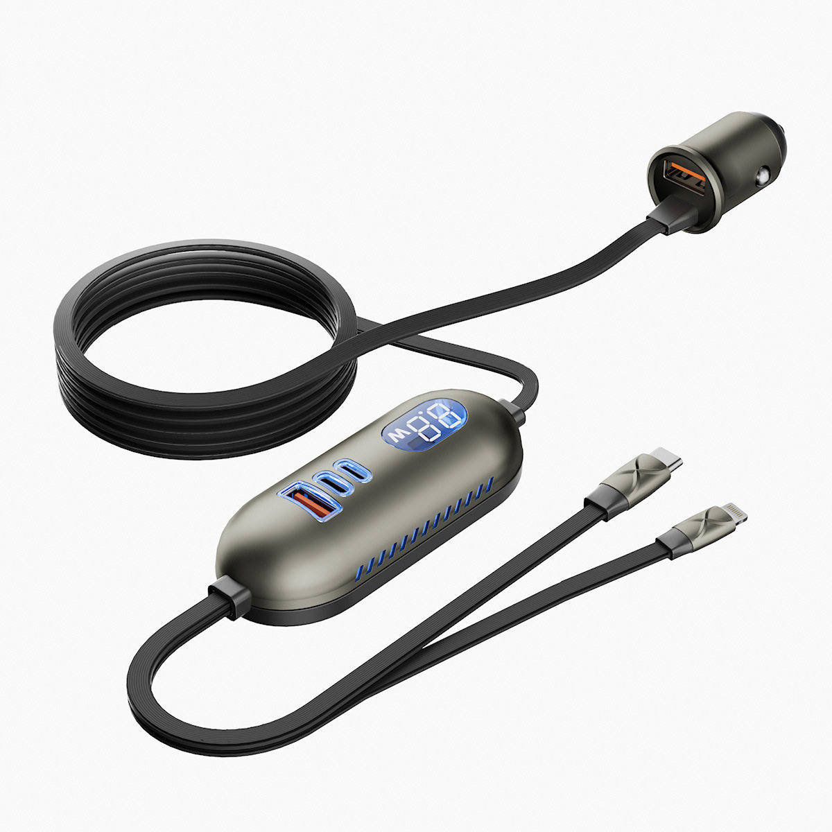 6-in-1 Car Charger Super Fast Charging 2025 New 1.5m Extended Cable Car Rear Expansion Dock Charger