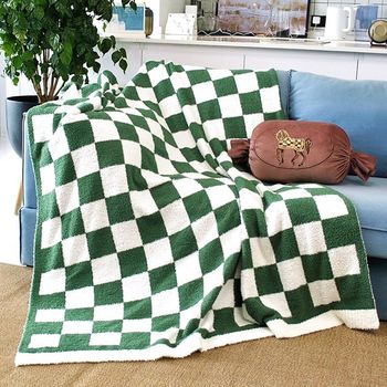 Wholesale Internet Celebrity Checkerboard Sofa Blanket Light Luxury High-end Autumn and Winter Half Velvet Thickened Office Sofa Blanket