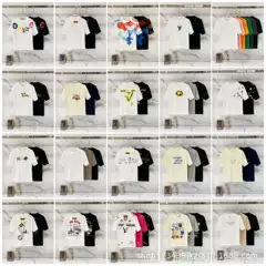 Cross-Border Ss Trendy Authentic Version Lv 260g Summer Hot-Selling Classic Logo Round-Neck Short-Sleeve T-Shirt Unisex