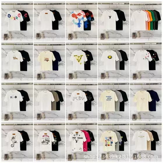 Cross-Border Ss Trendy Authentic Version Lv 260g Summer Hot-Selling Classic Logo Round-Neck Short-Sleeve T-Shirt Unisex