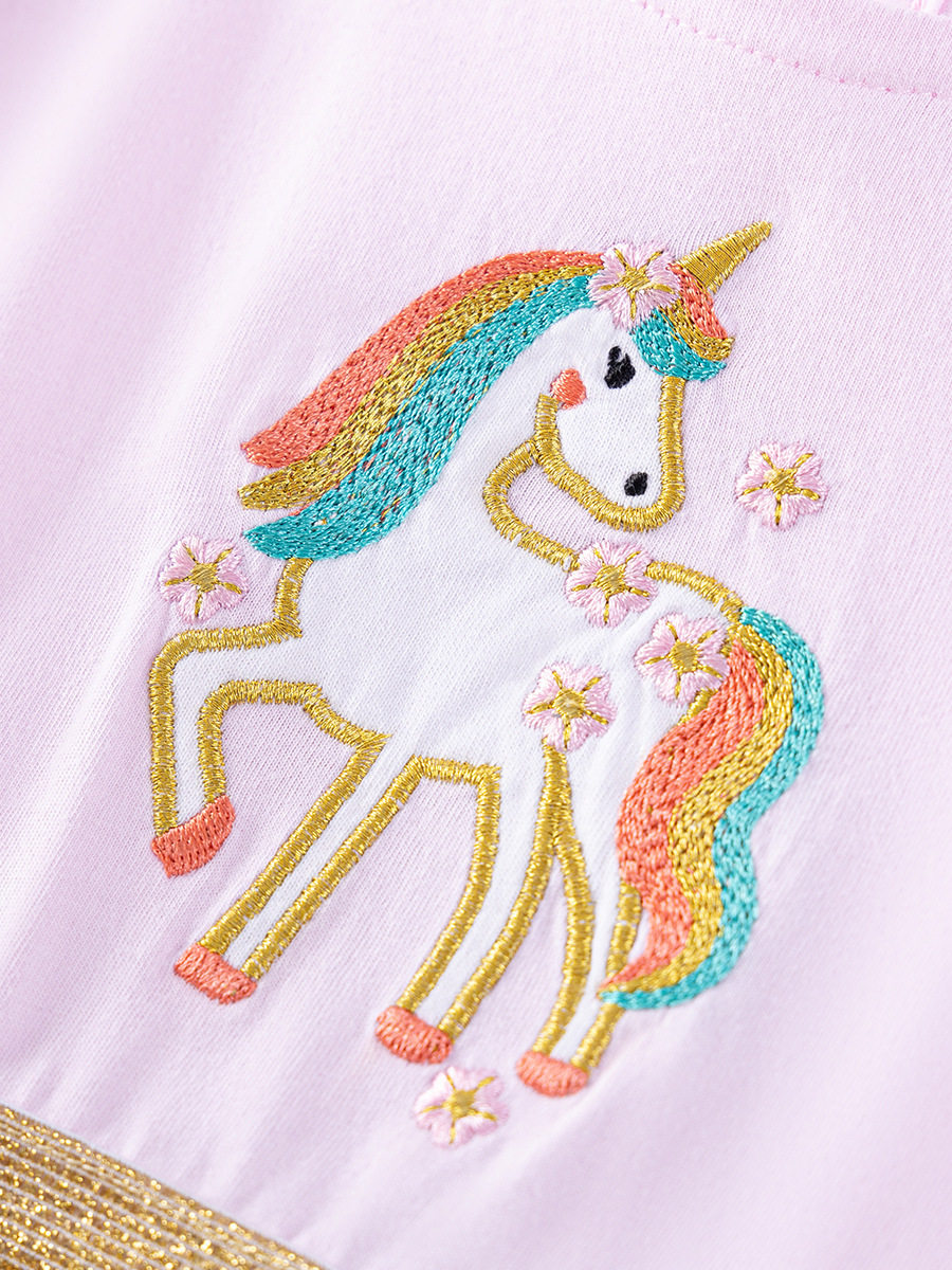 Custom-made Cartoon Tulle Girls' Skirt, Summer Short-sleeve Dress, Cotton Applique Kids' Dress