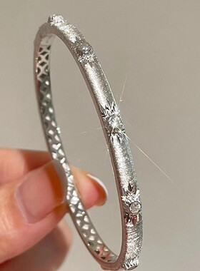 S925银意大利拉丝工艺星云手镯复古重工镶钻级简约百搭银手镯女