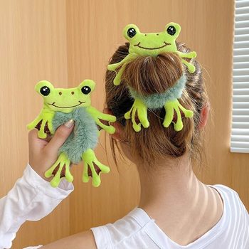 Frog Plush Green Hair Band Ball Head Cute Funny Leather Cover Female Korean Headwear Hair Rubber Band Headband