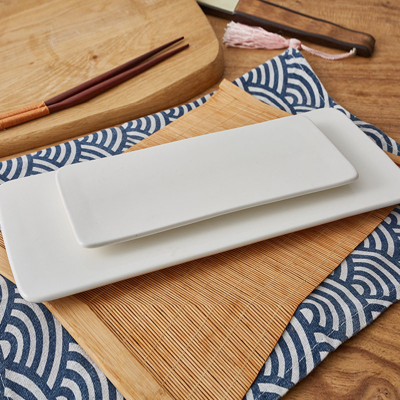 Western-Style Tableware Flat Tray Creative Rectangular Sushi Plate Cake Plate Baking Plate Pure White Ceramic Plate