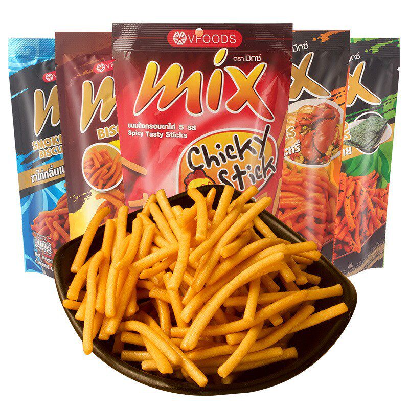 Thai imported VFOODS MIX crispy strips 75g shrimp strips six flavor casual puffed snack gift bag wholesale