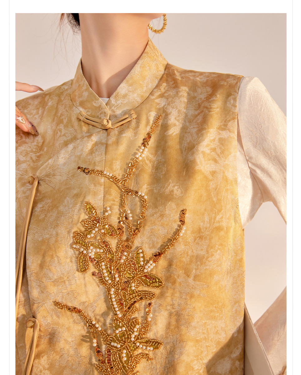 Áo vest nữ thêu thủ công cao cấp dáng rộng thanh lịch — Bột Tao Yao (Giao hàng trong 7 ngày), Bột Tao Yao (phát hành trong cùng ngày), Vàng Champagne (xuất xưởng trong ngày), Vàng sâm panh (giao hàng trong 7 ngày)