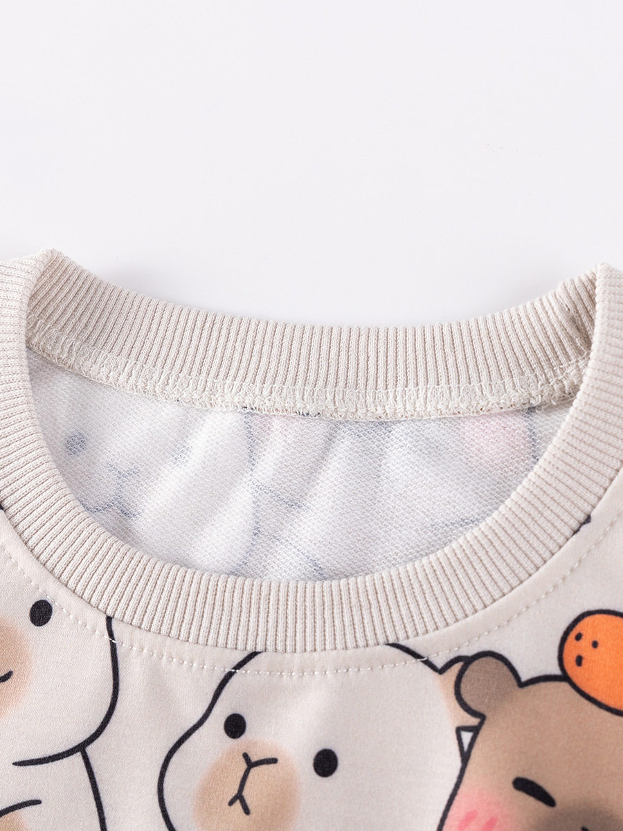 Cute Cartoon Girls' Set, Autumn Long-sleeve Kids' Outfit, 2-piece Fall Wear