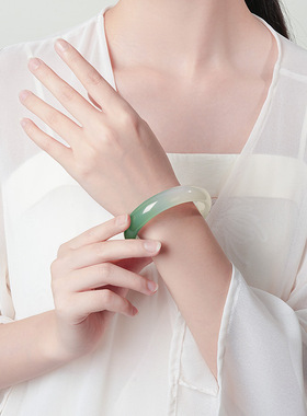 半山半水玉髓手镯巴西远山黛玛瑙级感油青叮当冰种女礼物鐲