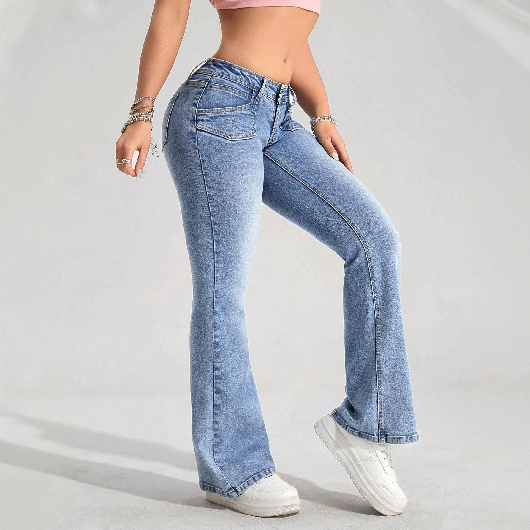 High Stretch Low Rise Womens Casual Denim Jeans Versatile Fit Comfortable Fabric Trendy Design Ready to Ship