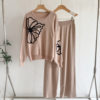 Cross-Border European and American Export Elegant Knitted Suit Round Neck Embroidered Sweater + Loose Casual Wide-Leg Pants Two-Piece Set for Women