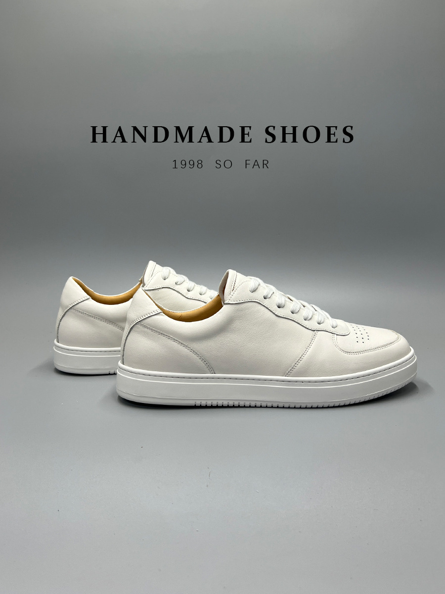 Giày sneaker nam da bò lớp đầu tiên đế bằng đệm khí cổ điển dễ phối — Màu nâu, Màu đen, Màu trắng