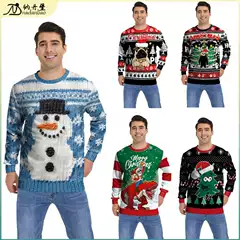 2024 Autumn New Products Foreign Trade Christmas Round Neck Sweatshirt Christmas Snowflake Character Digital Print Apparel Source Manufacturer