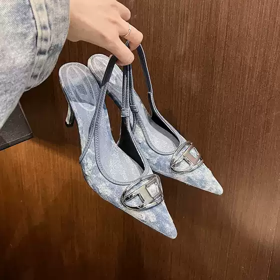 DISAI New Style 25 Spring/Summer High Version High Heels with High Heels Retro European and American Style Pointed Head Rear Empty Baotou High Heels