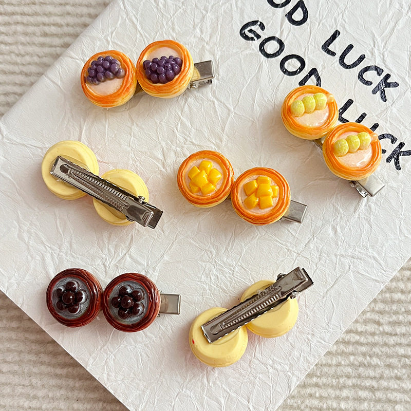 Creative and Interesting Simulated Egg Tart Hairpin, Cute Girl Dessert Cake Hair Accessory, Food Side Clip, Popular Personalized Hairpin