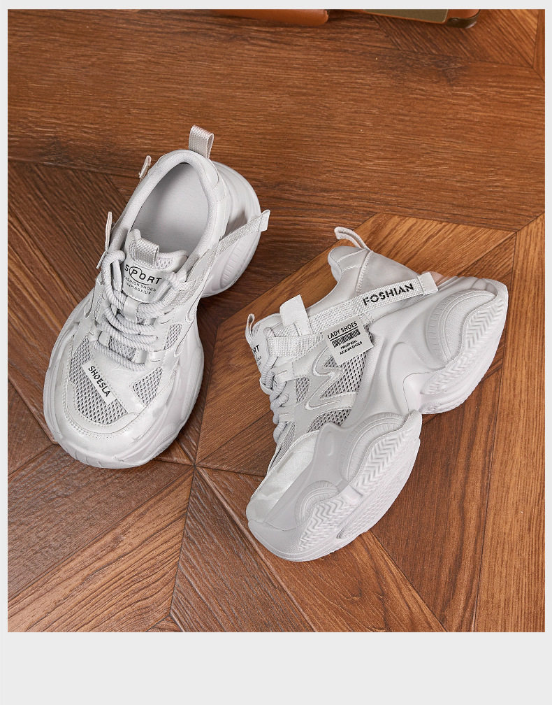 Giày platform nữ đế xuồng mũi tròn lưới thoáng khí, gót siêu cao 8cm — Xám, Len nguyên chất chi tiết 19