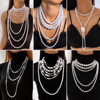 European and American Fashion Multi-Layered Imitation Pearl Necklace, High-End Baroque Large and Small Beaded French Retro Necklace for Women