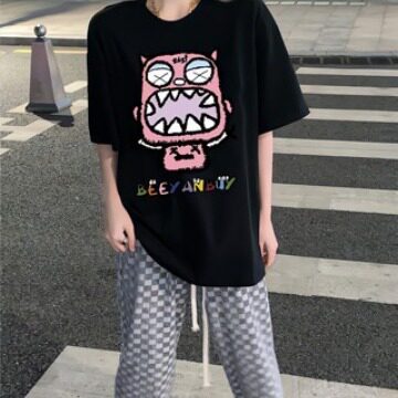 Cross-border Trendy Cartoon Funny Short-sleeved T-shirt Women's Summer New T-shirt Loose Crewneck Design Sense Half-sleeved Top