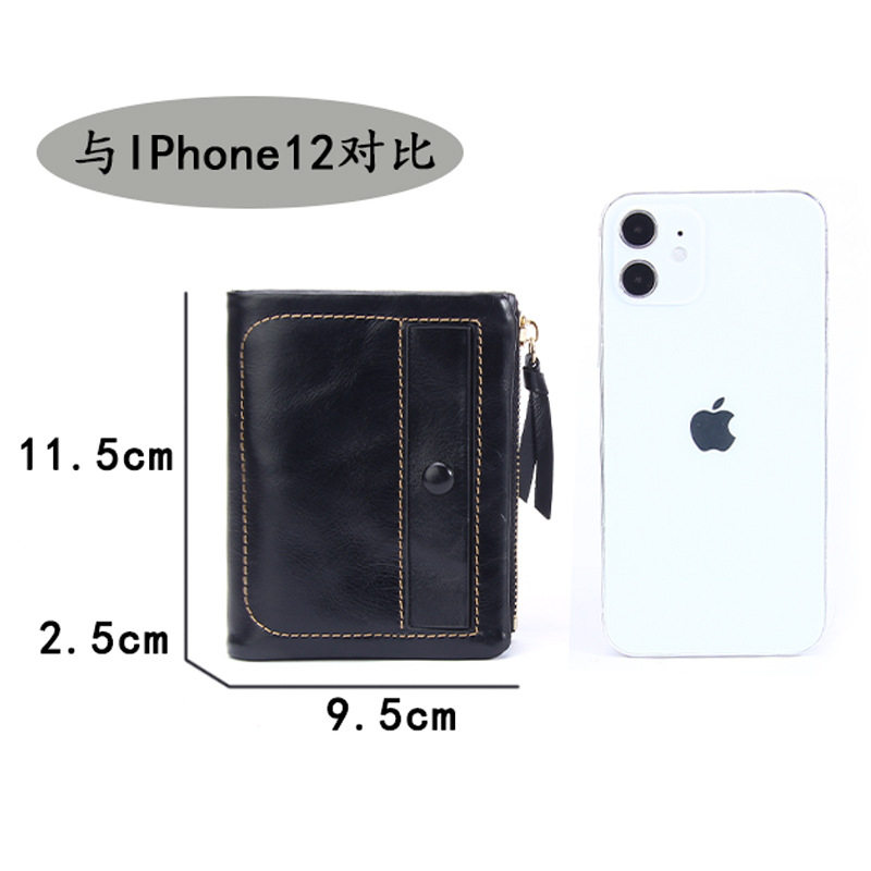 Genuine Leather Short Wallet Top Layer Oil Wax Cowhide Vintage Wallet Multi-Card Holder Vertical ID Card Bag Coin Pocket