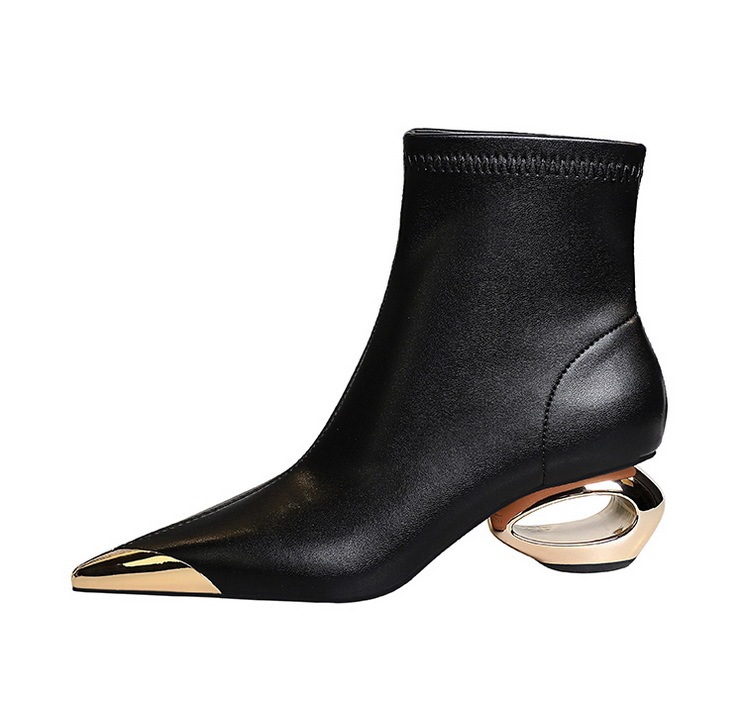Boot nữ cổ thấp mũi nhọn gót kim loại rỗng phong cách dự tiệc — Màu bạc, Màu vàng