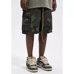 High Street Washed Camo Cargo Shorts for Men, Retro Casual Loose Summer Drawstring Versatile Trendy Five-Point Shorts