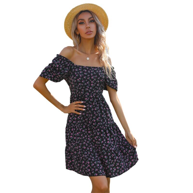 Floral Ruffle One Shoulder Dress French Country Style Pleated Design Lightweight Fabric Perfect for Summer Events