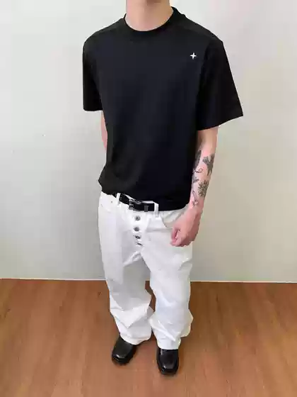 EME Men's Wear [Star Mark Main Line Series] Very Simple Star Embroidery Thin Cloud Sense Lyocell Short Sleeve Basic Casual T-Shirt