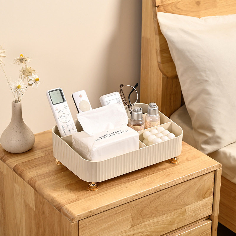 Cream Style Desktop Cosmetics Storage Box, Dressing Table, Skin Care Product Storage Rack, Sundries Remote Control Compartment Organizing Box