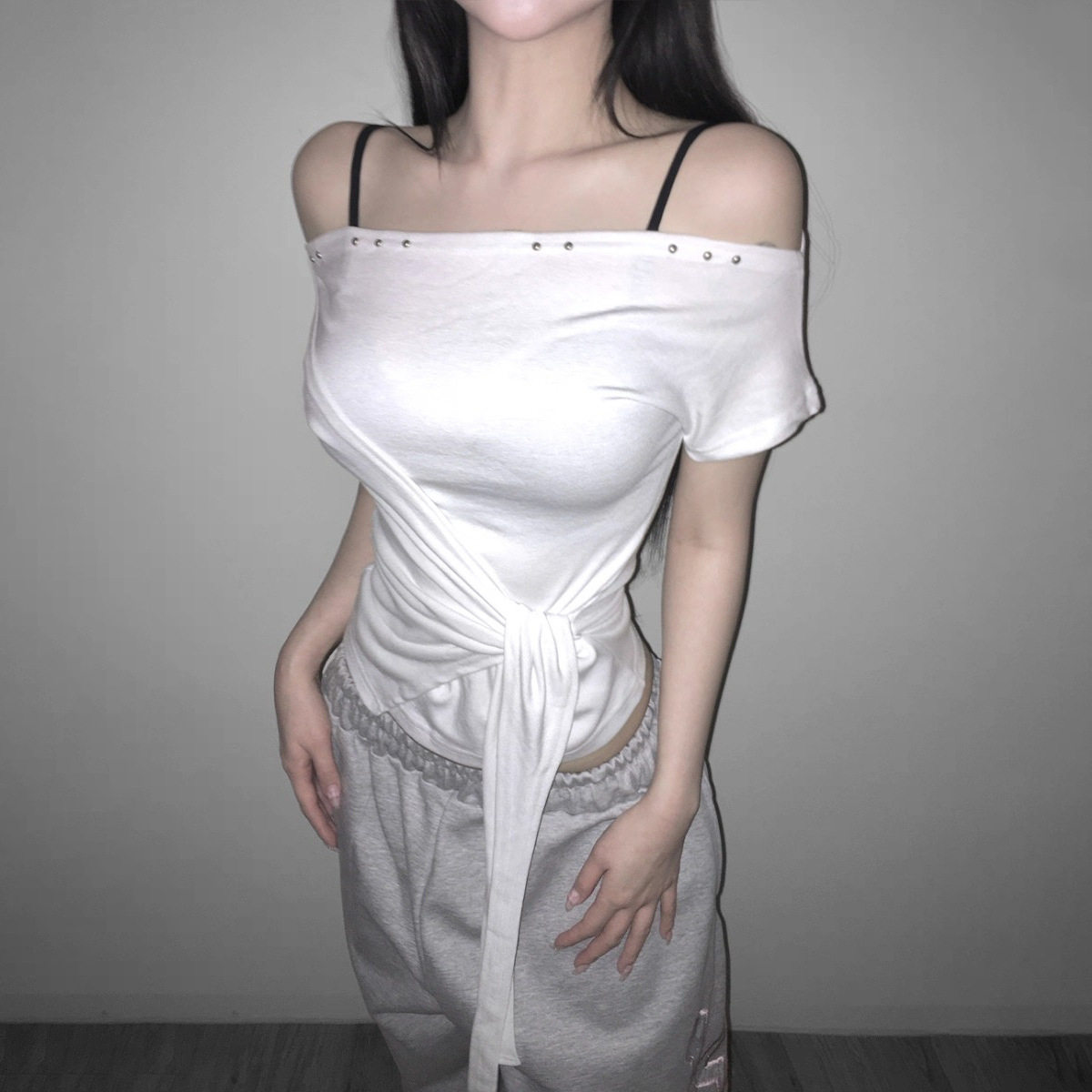 Off Shoulder Crop Top Summer Collection Slim Fit Tie Waist Versatile Style Wholesale Available