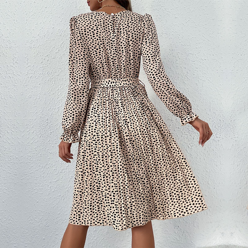 Leopard Print Long Sleeve Dress Casual Chic Round Neck Autumn Fashion Wholesale Available bulk order