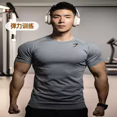 Cross-Border Muscle Sports Tight T-Shirt Printed Gym Exercise Men's Strength Training Clothing Elastic Quick-Drying Short-Sleeved