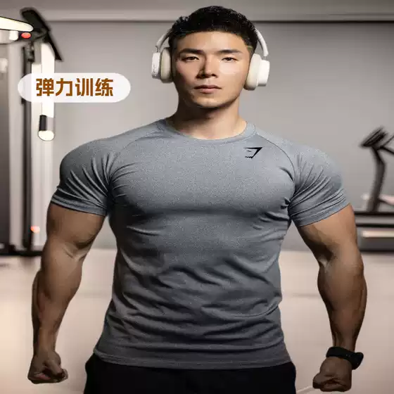 Cross-Border Muscle Sports Tight T-Shirt Printed Gym Exercise Men's Strength Training Clothing Elastic Quick-Drying Short-Sleeved