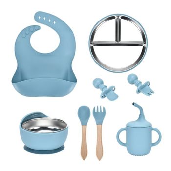 Cross-border Hot-selling Children's Feeding Tableware Stainless Steel Crate Supplementary Dinner Plate Food Grade Silicone Suction Cup Bowl and Spoon suit