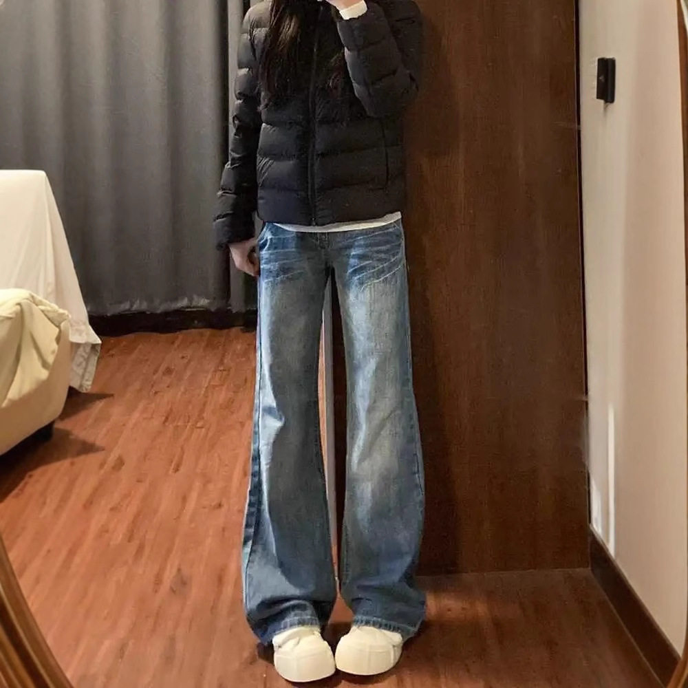 Womens Loose Fit Wide Leg Denim Jeans Washed Finish Straight Cut Comfortable Fabric Spring Summer Casual Wear
