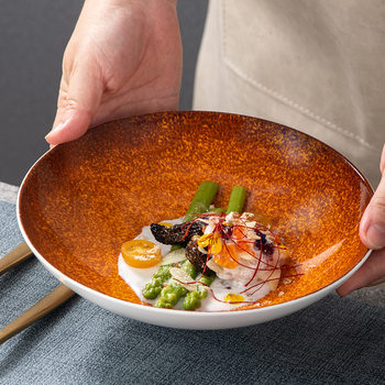 High-class Restaurant Western Plate Bone Porcelain Round Plate French Style Soup Plate Creative Molecular Cuisine Ceramic Shallow Bowl