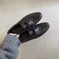 In Stock~Retro Round Toe Lace-Up Oxfords Women British Style 2026 Versatile Commute Chunky Heel Brown Loafers