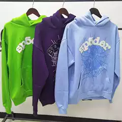 Sp5Der Spider European and American Trendy Brand Couple Style Heavyweight Fleece-Lined Hoodie Loose Thickened Fleece in Stock Direct Delivery