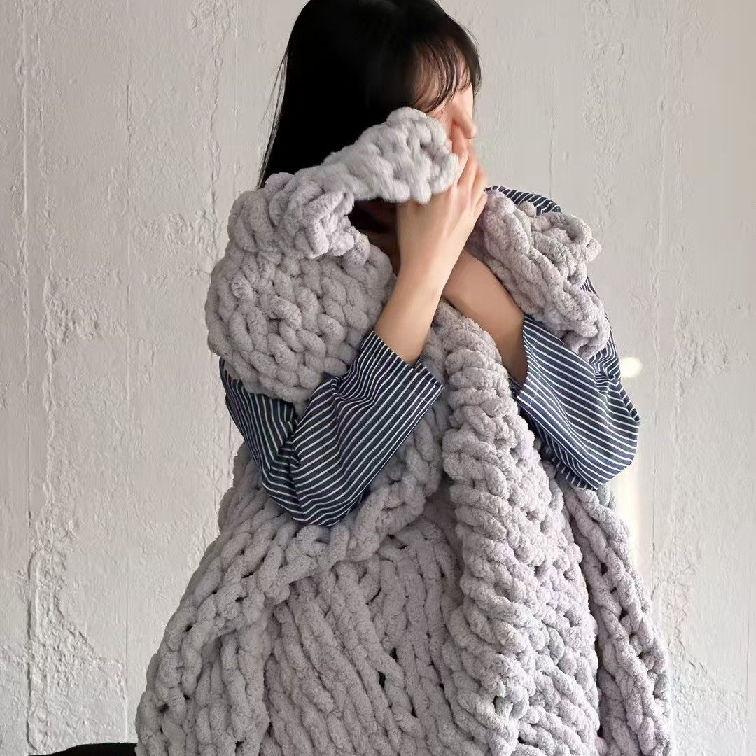 Nordic Style Lazy Style Coarse Wool Half Velvet Knitted Sofa Blanket Casual Chenille Blanket Single Blanket Soft