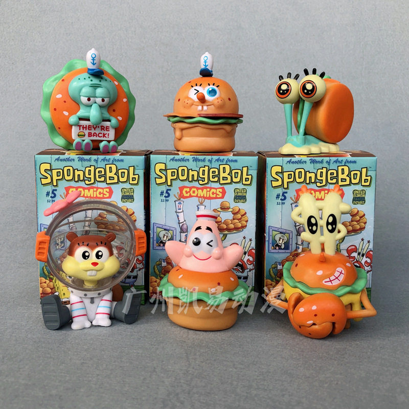 Spongebob Squarepants Figurine Trendy Blind Box 6 Delicious Krabby Patty Patrick Star Squidward Gashapon Cartoon Doll Ornaments