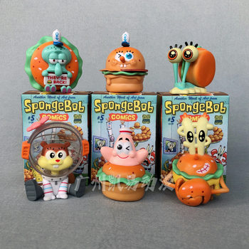 Spongebob Squarepants Figurine Trendy Blind Box 6 Delicious Krabby Patty Patrick Star Squidward Gashapon Cartoon Doll Ornaments