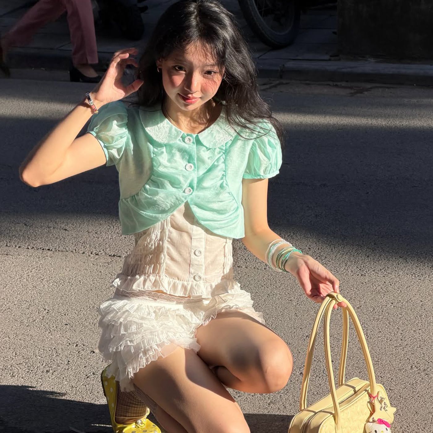 Womens Casual Outfit Stylish Irregular Short Sleeve Top Set Summer Fashion Available in Green and White